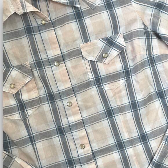 WRANGLER BUTTON DOWN SNAP CLOSE LONG SLEEVE SHIRT PLAID CHECK PINK BLUE MEDIUM - Picture 4 of 10